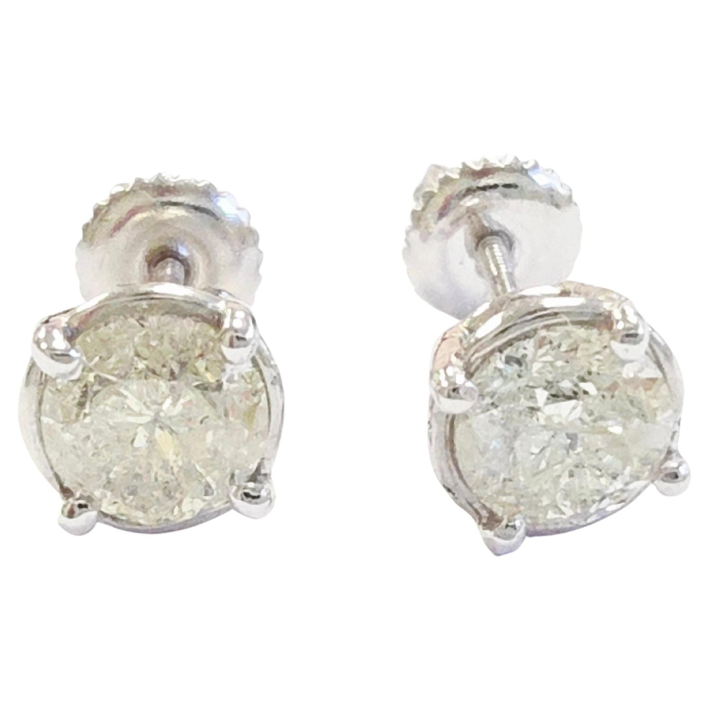 1.64 Carats Natural Diamond Round Shape Studs 14 Karat White Gold