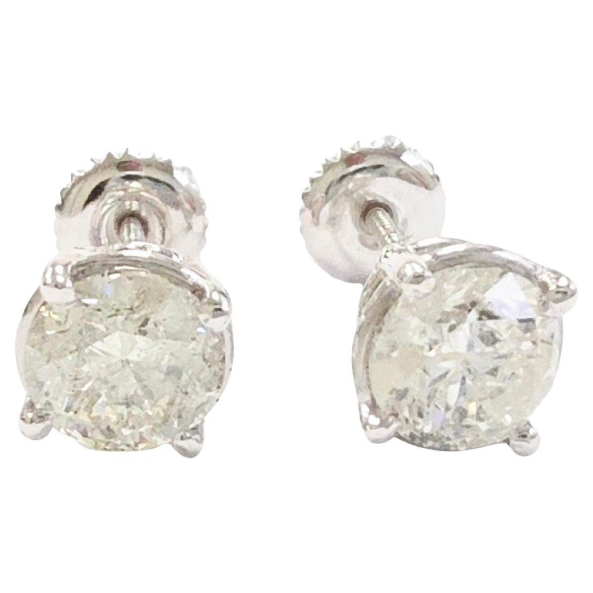 WEEK-LONG BLOWOUT SALE, 1.56ct Round Diamond Stud Earrings in 14K White Gold