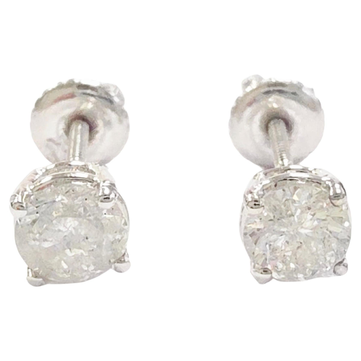 BLOWOUT SALE, 0.96 ct Round Diamond Stud Earrings in 14K White Gold