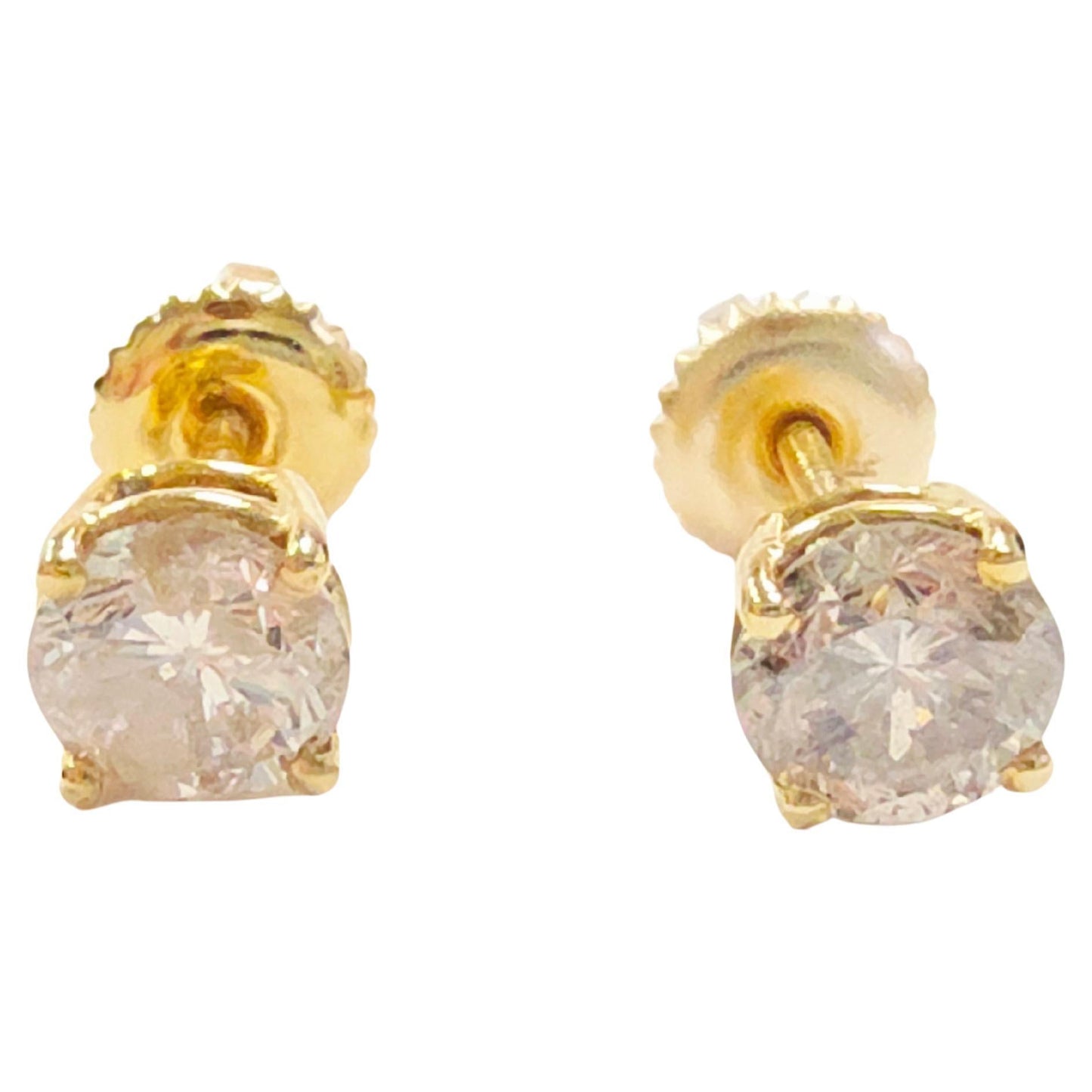 1.26 Carat Natural Round Diamond Studs Yellow Gold 14 Karat
