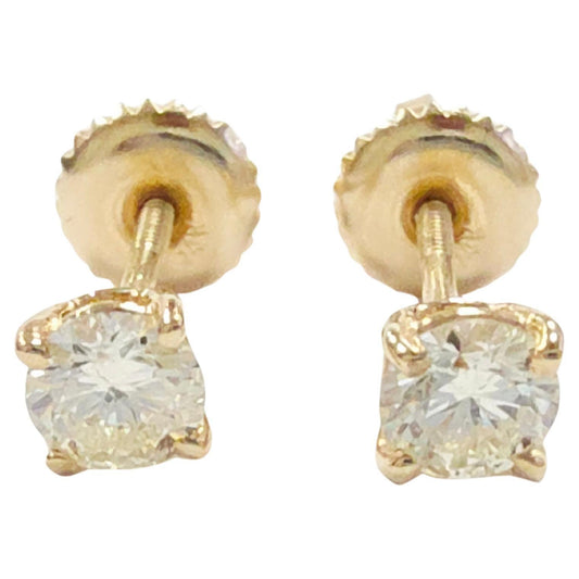 0.48 Carat Natural Round Diamond Studs Yellow Gold 14 Karat