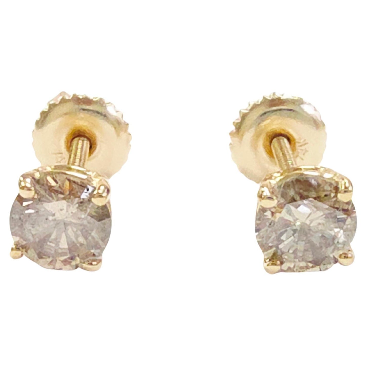 0.92 Carat Natural Round Diamond Studs Yellow Gold 14 Karat