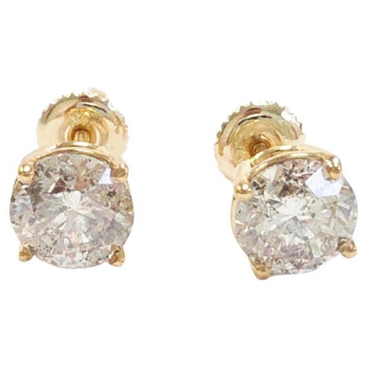 2.32 Carat Natural Round Diamond Studs Yellow Gold 14 Karat