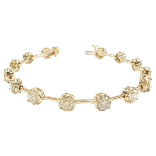 7.28 Carat Natural Diamond Bar Bracelet 14 Karat Yellow Gold