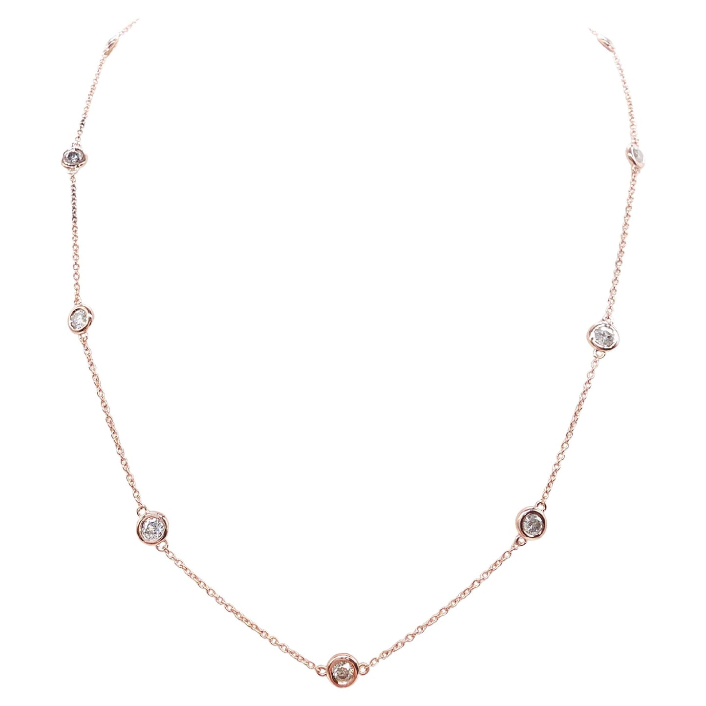 1.48 ct Natural Diamond by the Yard Necklace in 14K Rose Gold