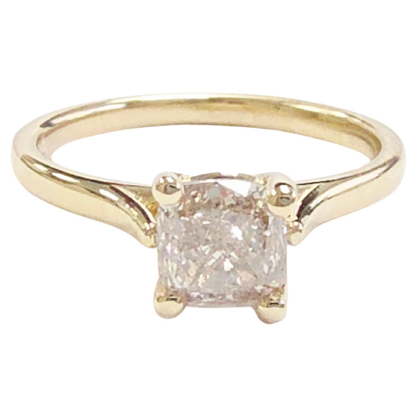 GIA 1.13 Carat Natural Very Light Brown Cushion Diamond 14K Yellow Gold Ring