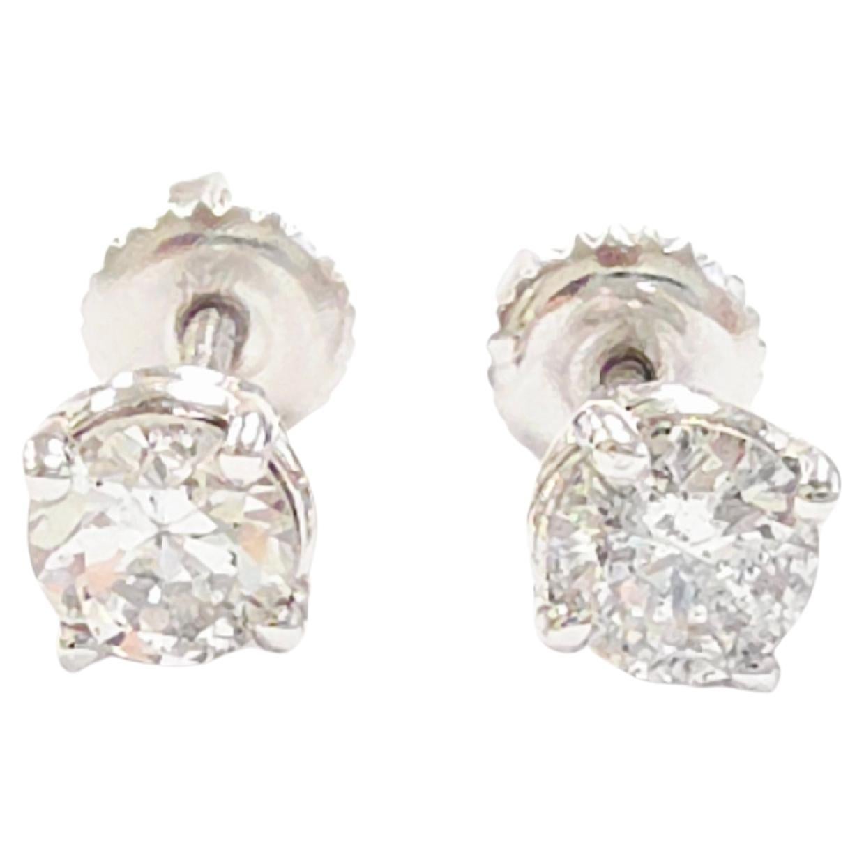 0.94 ct Round Diamond Stud Earrings in 14K White Gold