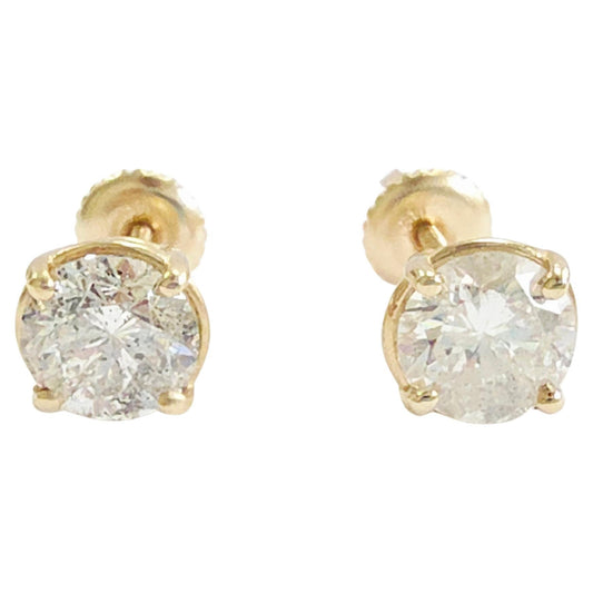 2.02 Carats Round Brilliant Diamond Stud Earrings 14K Yellow Gold