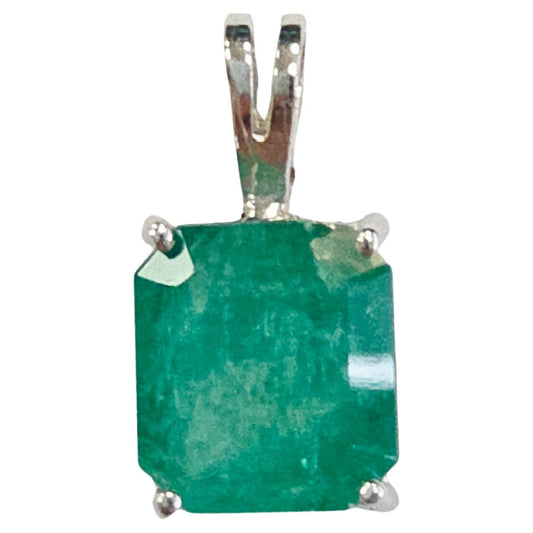 3.83 Carats Natural Emerald Pendant White Gold 14 Karat