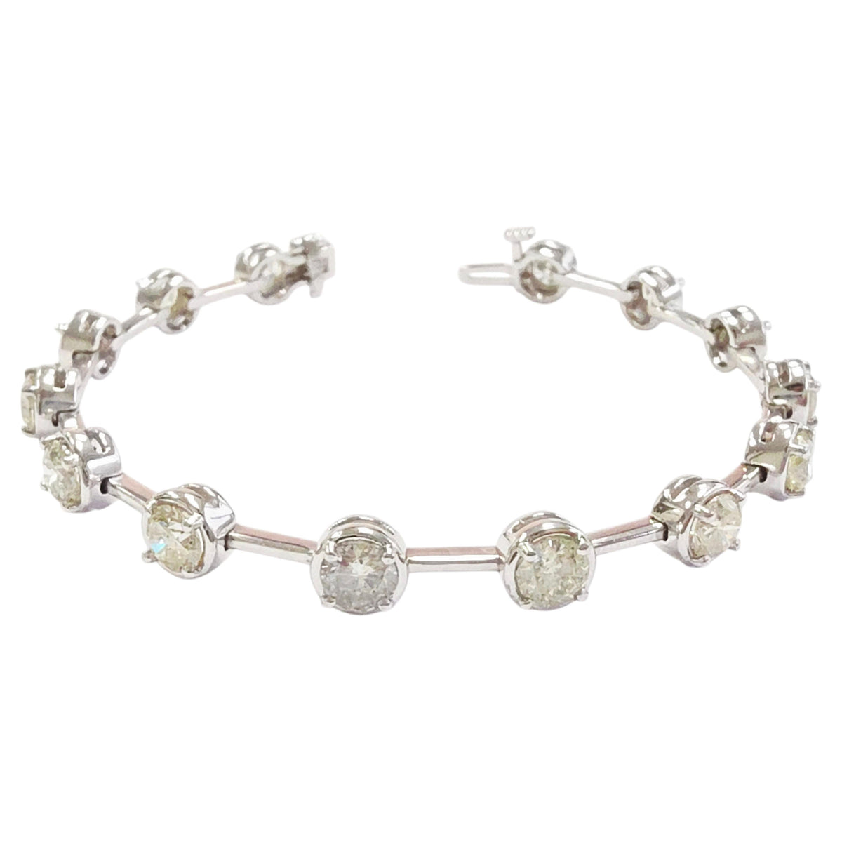 MONTH-LONG SALE, 10.02 Carat Natural Diamond Bar Bracelet 14 Karat White Gold